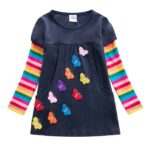 Butterfly Embroidered Dress for Girls ,Long Sleeve Rainbow Dress , Flower Dress