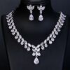 Beautiful Bridal Jewelry Set Necklace and Earrings Set, Shiny Leaf Shape necklace for Bride Cubic Zircon Drop Earring Necklace Jewelry Set