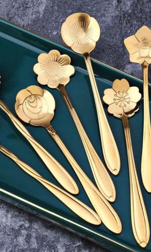 8Pcs Flower Spoons Set, Small Teaspoon, Coffee Spoon, Cute Ice Cream Dessert Spoon, Gold Stainless Steel Spoon For Coffee Tea