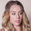 Water Drop Forehead Chain, Boho Bridal Wedding Head Chain, CZ Leaf Forehead Headband Chain, Hair Jewelry for Women, Crystal Headpiece
