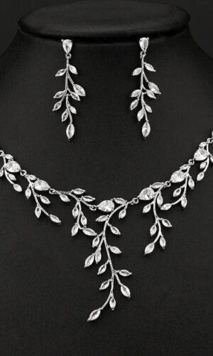 Branch Shape Necklace And Earring set, Bridal Necklace Set, Silver Wedding Necklace Earrings Set, Wedding Necklace for bride