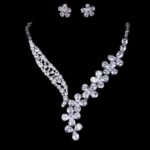 Cubic Zircon Jewelry Set for Women Stud Earrings and Necklace, Silver necklace, Wedding necklace set, Leaf style Wedding jewellery