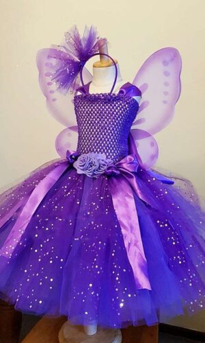 Purple Tulle Dress Girls Butterfly Dress Flower Fairy Tutu Dress Fairy Dress with Hairbow and Wing Kids Party Costume Dresses