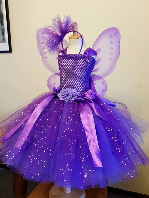 Purple Tulle Dress Girls Butterfly Dress Flower Fairy Tutu Dress Fairy Dress with Hairbow and Wing Kids Party Costume Dresses