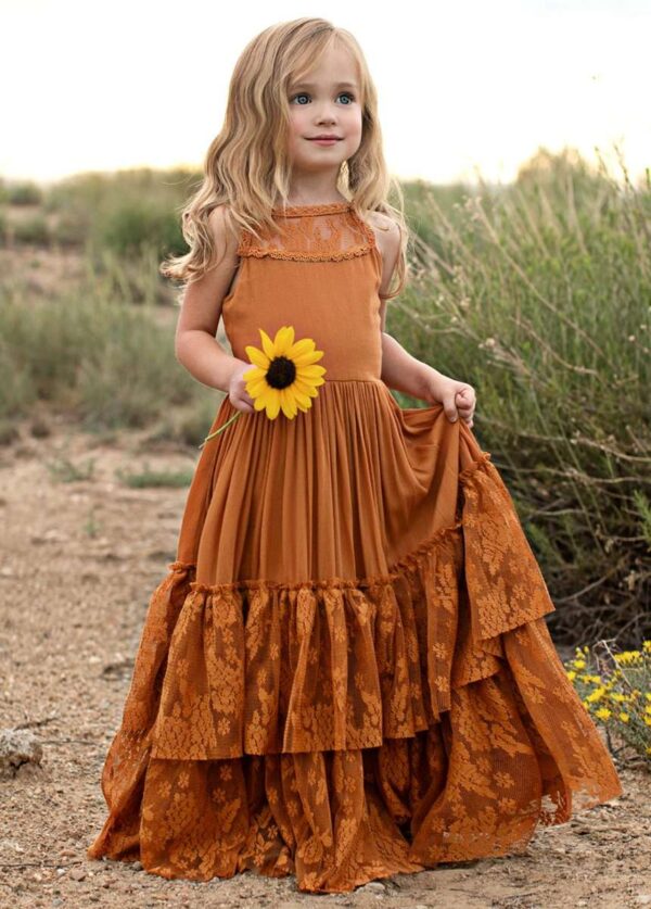 Princess Girls Lace Cotton Long Dresses | Long Maxi Dress | Long Lace Flower Girl Dress | Long Dresses | Girls Long Dresses