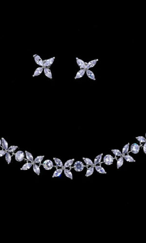 Zircons Necklace and Earrings, Jewelry Set For Wedding Gift, Silver Bridal necklace, Bridal jewelry set, Wedding necklace set