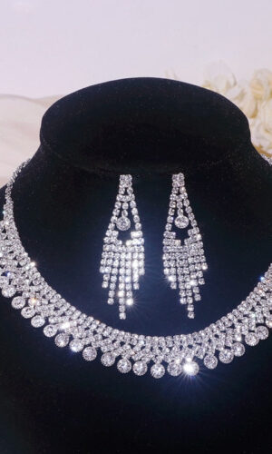 Wedding Jewelry Set Shiny Water Drop Necklace Earrings for Women Bride Necklaces Earrings Sets