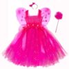 Girls Pink Flower Fairy Tutu Dress: Butterfly Wing Princess Party Costume - Kids Tulle Dress Butterfly Princess Dress