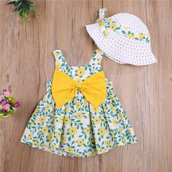Cute Dress with Matching Hat| Baby Girl| Newborn| Summer Outfit| Ruffled Clothing| Sleeveless Beach Bow Plaid Cotton| Sunhat| Princess Dress