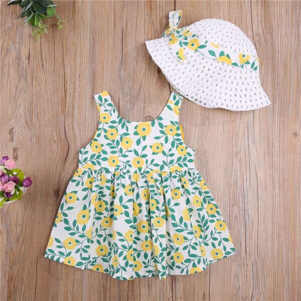 Cute Dress with Matching Hat| Baby Girl| Newborn| Summer Outfit| Ruffled Clothing| Sleeveless Beach Bow Plaid Cotton| Sunhat| Princess Dress