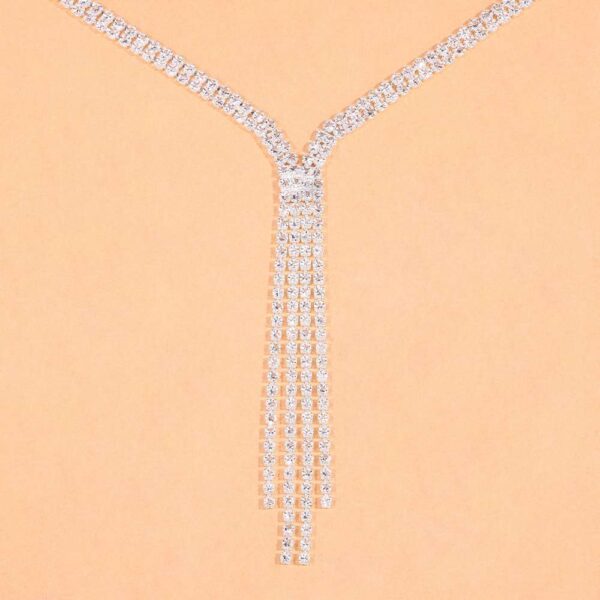 Gold Tassel Necklace, Long Tassel Necklace, Gold Layered Necklace, Bridal Necklace Set, Silver Wedding Necklace Earrings Set, Wedding Necklace Set, Two Line Necklace Earrings Set