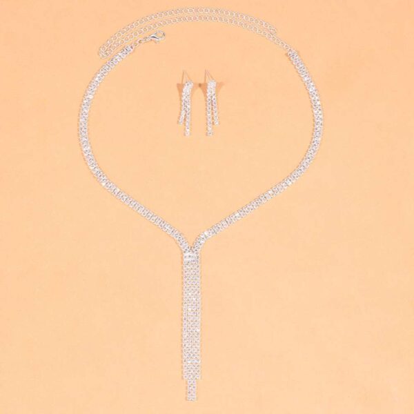 Gold Tassel Necklace, Long Tassel Necklace, Gold Layered Necklace, Bridal Necklace Set, Silver Wedding Necklace Earrings Set, Wedding Necklace Set, Two Line Necklace Earrings Set