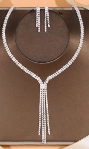 Gold Tassel Necklace, Long Tassel Necklace, Gold Layered Necklace, Bridal Necklace Set, Silver Wedding Necklace Earrings Set, Wedding Necklace Set, Two Line Necklace Earrings Set