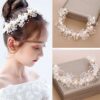 Bridal headband, Flower wedding headpiece, flower hair crown, Boho flower headband, white headband, Pearl Flower Wreath,Garland Head Hoop