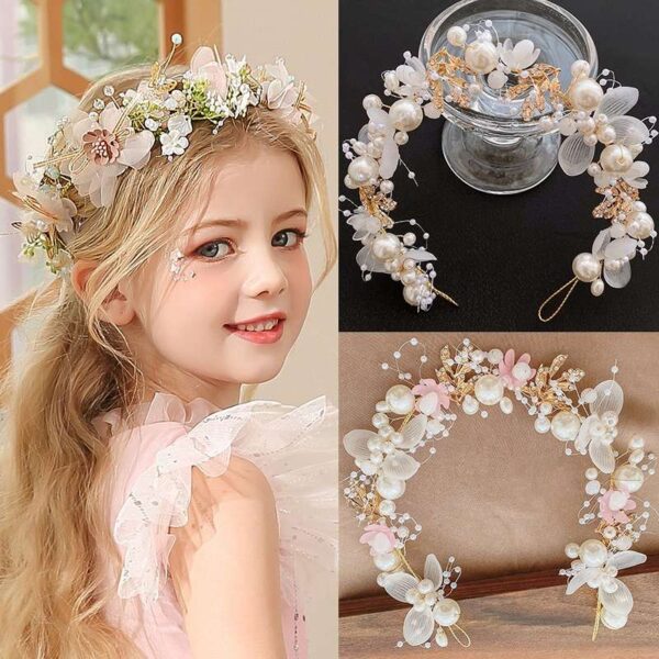 Bridal headband, Flower wedding headpiece, flower hair crown, Boho flower headband, white headband, Pearl Flower Wreath,Garland Head Hoop