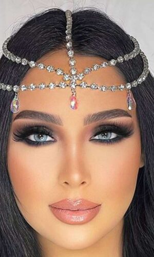 Multi layer Water Drop Forehead Chain, Boho Bridal Wedding Head Chain, CZ Leaf Forehead Headband Chain, Hair Jewelry For Women, Crystal Headpiece