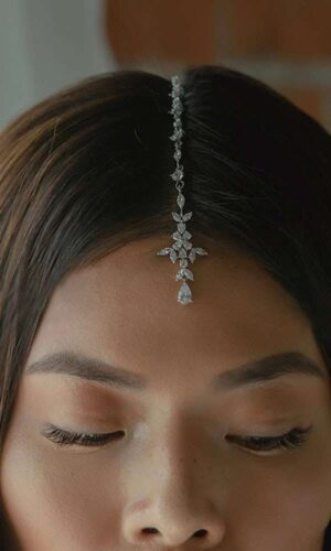Head Chain Exquisite Cubic Leaf Forehead Headband Chain Hair Jewellery for Women Headpiece Bridal Wedding Head Chain