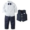 Boy Formal Outfit Set: Long-Sleeved Shirt, Bow Tie, Vest, and Trousers - Ideal for Parties & Birthdays - High-Quality Cotton Toddler Clothing