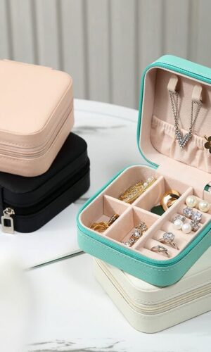 Leather Travel Jewelry Organizer Box for Earrings, Necklaces, and Rings, Mini Jewelry Storage Box