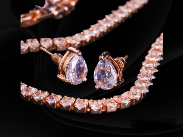 Cubic Zirconia Wedding Jewelry Set with Stunning Drop Style Necklaces in Silver, Rose Gold, and Gold, Bridal Necklace Earrings Party Jewelry Set