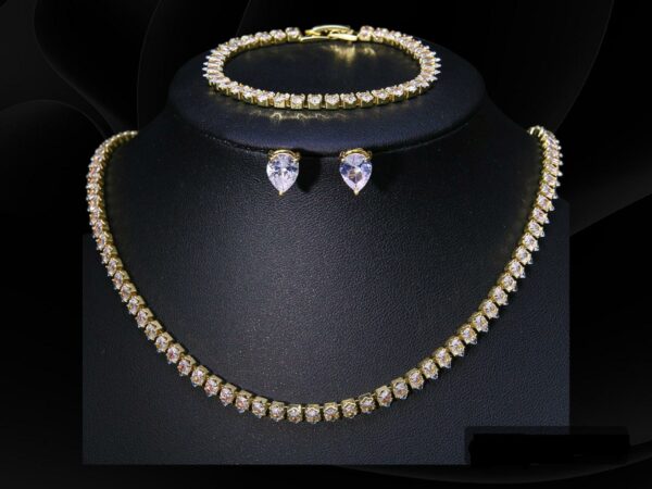 Cubic Zirconia Wedding Jewelry Set with Stunning Drop Style Necklaces in Silver, Rose Gold, and Gold, Bridal Necklace Earrings Party Jewelry Set