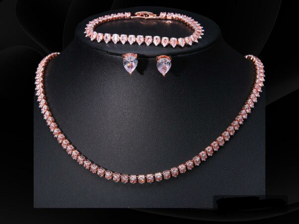 Cubic Zirconia Wedding Jewelry Set with Stunning Drop Style Necklaces in Silver, Rose Gold, and Gold, Bridal Necklace Earrings Party Jewelry Set