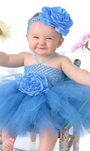 Cute Baby Flower Tutu Dress Infant Girls Crochet Tulle Dresses with Hairbow Set Newborn Birthday Party Costume Photography Clothe