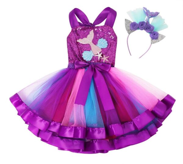Mermaid Flower Dress with Hairband, Girls Tutu Dress, Mermaid Tutu Dress, Mermaid Dress, Mermaid Outfit, Mermaid costume