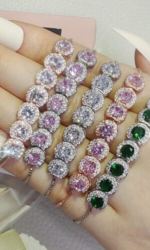 Flower girl Bracelet Gift, Junior Bridesmaid Gift, Green Pink Rose Gold Silver Bracelet, Cubic Zirconia Bracelet