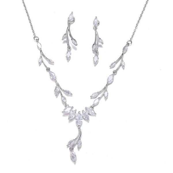 Cubic Zirconia Necklace Earrings Jewelry Set for Women Bridal Wedding Party necklace, leaf necklace
