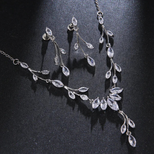Cubic Zirconia Necklace Earrings Jewelry Set for Women Bridal Wedding Party necklace, leaf necklace