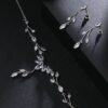 Cubic Zirconia Necklace Earrings Jewelry Set for Women Bridal Wedding Party necklace, leaf necklace