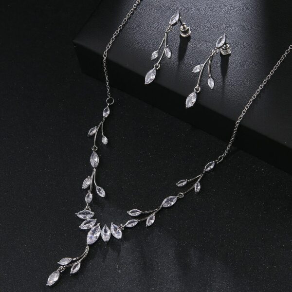 Cubic Zirconia Necklace Earrings Jewelry Set for Women Bridal Wedding Party necklace, leaf necklace