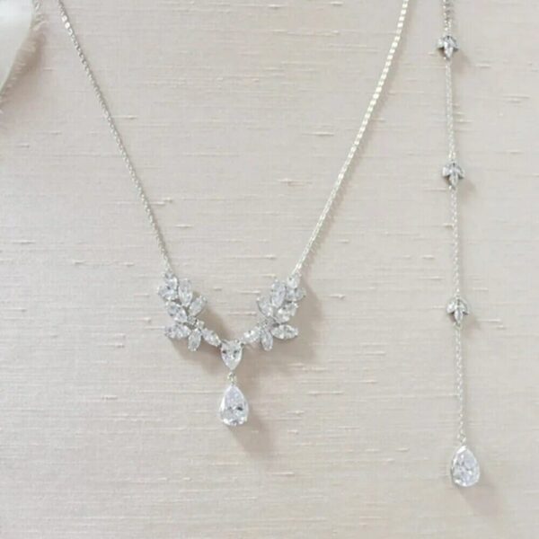 Cubic Zirconia Long Drop Bridal Back Necklace, Rose Gold Bridal Back Necklace, Crystal Back Drop Necklace, Open Back Necklace, Bridal Jewelry Set, Wedding Jewellery set