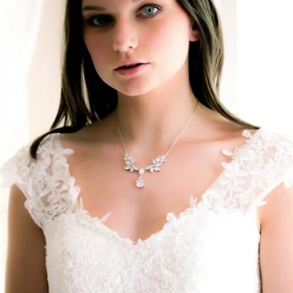 Cubic Zirconia Long Drop Bridal Back Necklace, Rose Gold Bridal Back Necklace, Crystal Back Drop Necklace, Open Back Necklace, Bridal Jewelry Set, Wedding Jewellery set