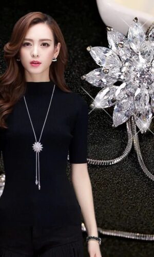 Pendant Chain, Black Rose Long Necklace Sweater Chain Adjusted chain Party Jewellery For Women, long pendant necklace