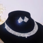 Shiny Necklace Earrings Set for Women, Party Jewellery set, Silver Necklace set, jewellery for gift