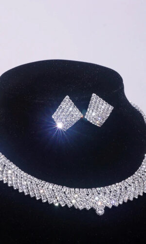 Shiny Necklace Earrings Set for Women, Party Jewellery set, Silver Necklace set, jewellery for gift