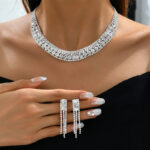 Collar Choker Necklace for Women Silver Necklace Earrings Set party Jewelry Sets wedding necklace Silver choker set