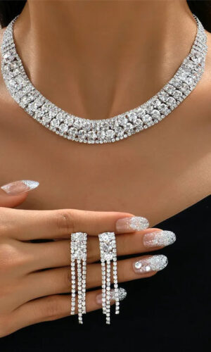 Collar Choker Necklace for Women Silver Necklace Earrings Set party Jewelry Sets wedding necklace Silver choker set