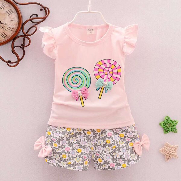 Baby Girl Summer Outfit Toddler Kids Baby Girls T-Shirt Tops + Floral Shorts Pants Candy Printed Outfits