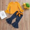 Girl Clothes Set Long Sleeve Crops Tops Lace Shirt Flare Pants / Girls Summer clothes/Girls Casual set