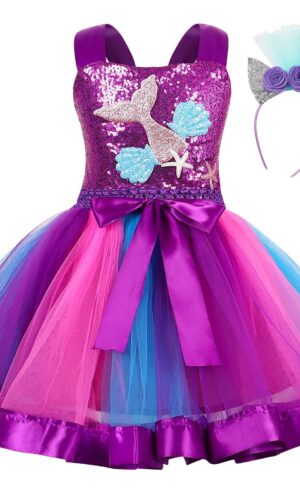 Mermaid Flower Dress with Hairband, Girls Tutu Dress, Mermaid Tutu Dress, Mermaid Dress, Mermaid Outfit, Mermaid costume