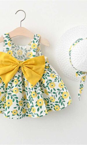 Cute Dress with Matching Hat| Baby Girl| Newborn| Summer Outfit| Ruffled Clothing| Sleeveless Beach Bow Plaid Cotton| Sunhat| Princess Dress