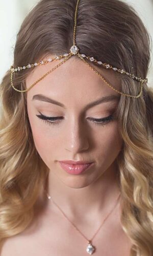 Water Drop Forehead Chain, Boho Bridal Wedding Head Chain, CZ Leaf Forehead Headband Chain, Hair Jewelry for Women, Crystal Headpiece