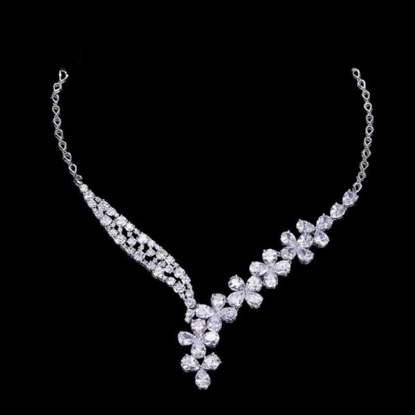 Cubic Zircon Jewelry Set for Women Stud Earrings and Necklace, Silver necklace, Wedding necklace set, Leaf style Wedding jewellery