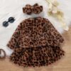 Winter Toddler Girls Leopard Print Fur Long Sleeve Dress, Jacket Tops Headband Baby's Clothing Sets , Kids Winter Outfit set