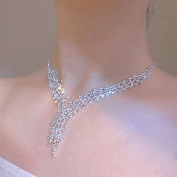 Feather Shape Necklace Earrings Wedding Jewelry set Gifts Wedding necklace Bridal jewelry silver bridal necklace set