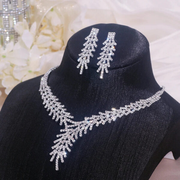 Feather Shape Necklace Earrings Wedding Jewelry set Gifts Wedding necklace Bridal jewelry silver bridal necklace set