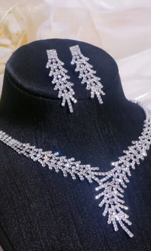 Feather Shape Necklace Earrings Wedding Jewelry set Gifts Wedding necklace Bridal jewelry silver bridal necklace set